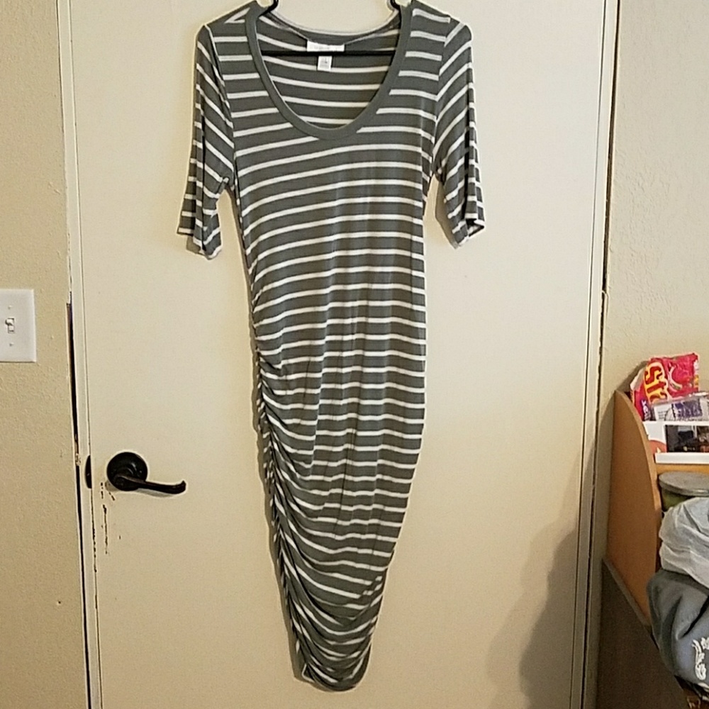 Motherhood Maternity green & white striped dress
